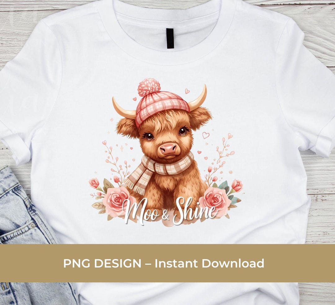 Highland Cow PNG Bundle, Cute Baby Cow Clipart Set, Pastel Farm Animal ...