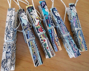 Clothespins. Wooden hand-painted Decorative