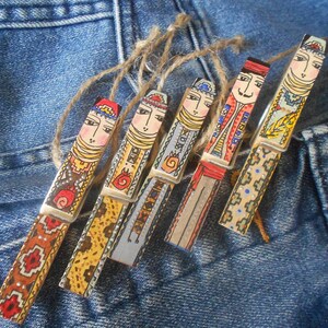 Clothespins. Ethnic decorated, Wooden hand-painted