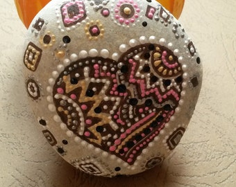 Mandala Heart Stone(#2), Hand Painted Mandala