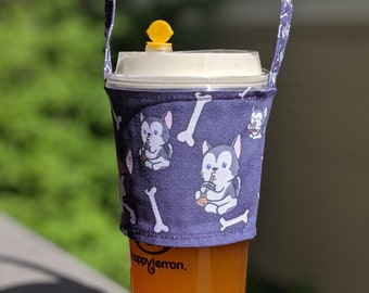 Boba Carrier - Boba Holder - Bubble Tea Carrier - Wyblakłe niebieskie syberyjskie huskie