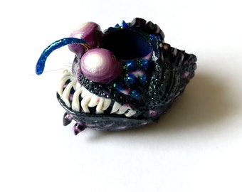 Deep sea angler fish, dark blue with glitter, dragon fish, fish monster, animal dreadlock bead, dread decoration, dread accessories