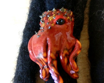 Chocolate Octopus Dread Bead, Handmade Polymer Clay Hair Bead, Ocean Animal Loc Jewelry, Fantasy Dreadlock Accessory