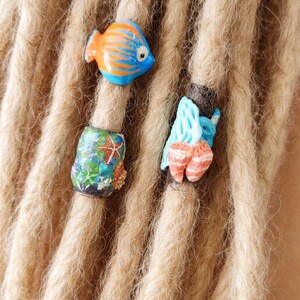 Ocean Dread Bead Set of 3, Tropical Fish, Coral, and Seashell, Beach Hair Accessories, Sea Life