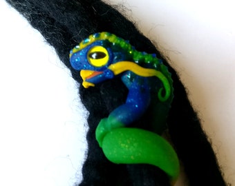 blue-green dragon, 8 mm, 10 mm, mini-sculpture, animal dreadlock bead, hair accessories, dread decoration, dread accessories, yellow-eyed