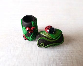 Set of 2 beads, summer, ladybugs, berries, hair accessories, dread decoration, hair jewelry, dread accessories, hair beads