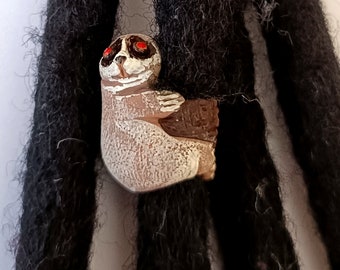 Slow loris, artistically hand-painted, mini-sculpture, animal dreadlock bead, dread decoration, dreadlock cuff, hair decoration, dreadlocks