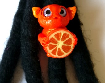 Mandarine troll, purple eyes, mini-sculpture, hair accessorie, animal dread decor, dread decoration, dreadlocks, dreadlock cuff