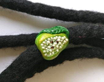 Pear, fruit bead, bright fruit, fruit dreadlocks, summer bead, glitter for dreadlocks, spectacular bead, green and white, bead seeds