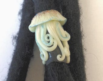 Jellyfish, dreadlock bead, mini-sculpture, glow in the dark, hallowin style, dread decoration, animal dreadlock bead, dread accessories