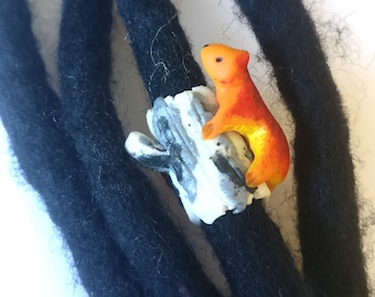 Squirrel, animal dread lock bead, mini-sculpture, dread decoration, dread decor, dread lock cuff, dread accessories, hair jewelry