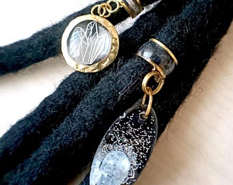 Celestial Dreadlock Bead Set of 2, Galaxy Resin Dread Beads with Face Pendant, Boho Loc Jewelry