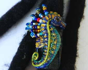 Seahorse Dreadlock Bead, Handmade Polymer Clay Hair Bead, Ocean-Inspired Loc Jewelry, Colorful Dread Accessory