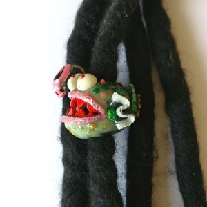 Monster, Anglerfish, dread bead, glow in the dark, 6 - 10 mm hole, animal dreadlock bead, dread decoration, hair jewelry, dreadlock cuff