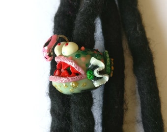 Monster, Anglerfish, dread bead, glow in the dark, 6 - 10 mm hole, animal dreadlock bead, dread decoration, hair jewelry, dreadlock cuff