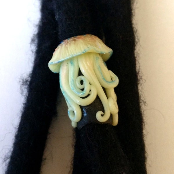 Jellyfish, dreadlock bead, mini-sculpture, glow in the dark, hallowin style, dread decoration, animal dreadlock bead, dread accessories