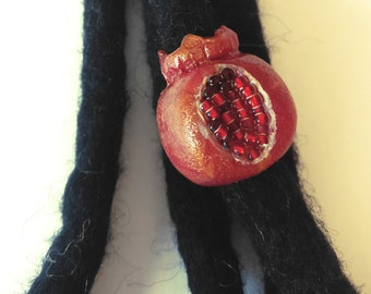 Pomegranate Fruit, dreadlock bead, red fruit, dread decoration, fruit bead, dreadlocks, dread accessories, dreadlock cuff