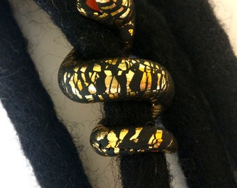 shiny snake, black with gold, glitter for dreadlocks, dread decoration, animal dreadlock bead, dread accessories,dreadlock cuff