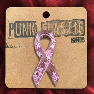 Pink Ribbon Breast Cancer Awareness Pin: Glitter Acrylic Brooch