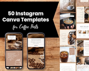 50 postagens de café no Instagram | Modelos de Canva do Instagram | Estética Neutra para Instagram
