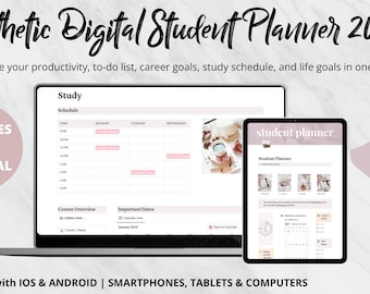 Planejador de estudante digital estético 2024 | Modelo de planejador de noções