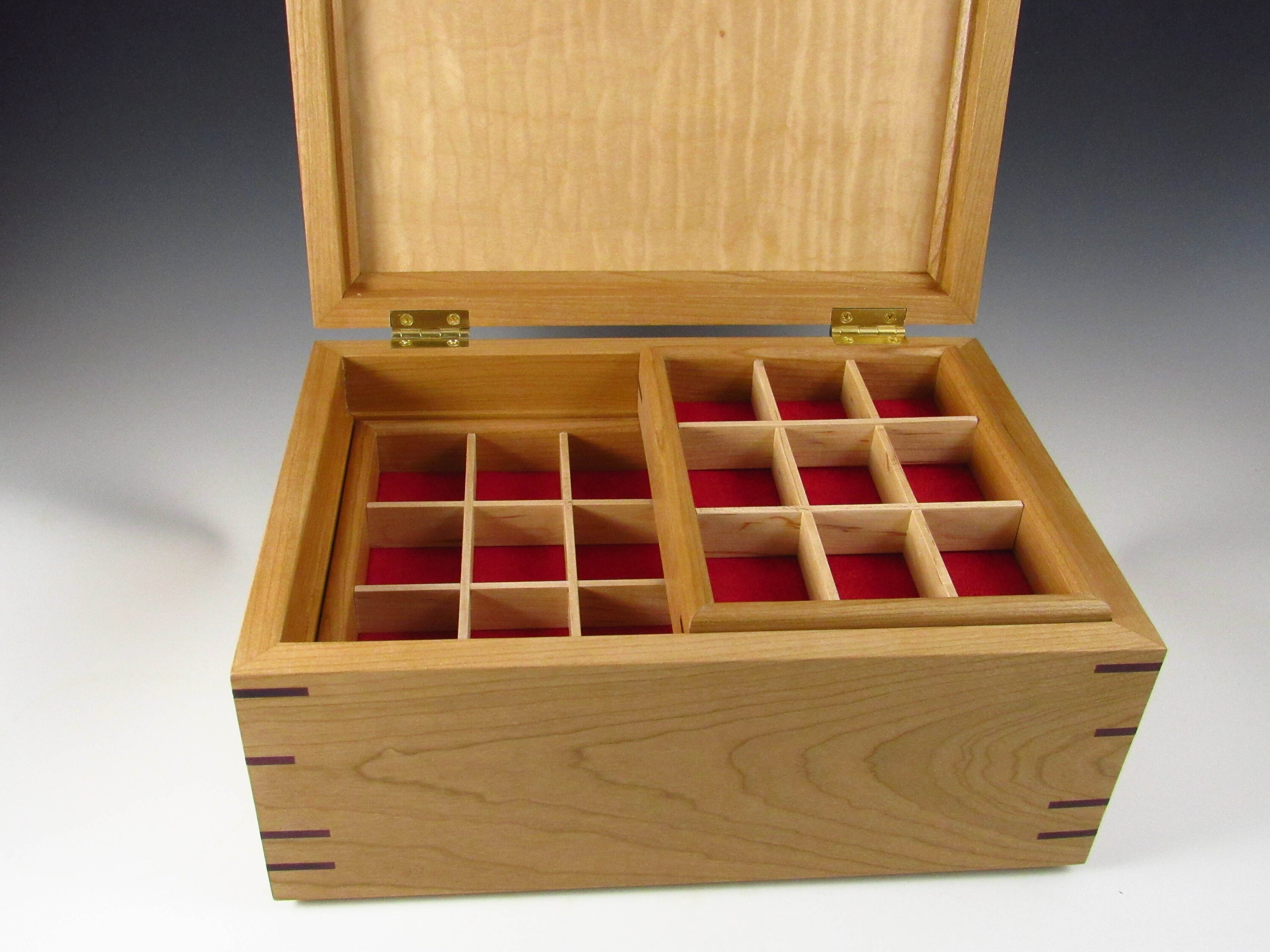 Handcrafted Cherry and Curly Maple Jewelry Box With Purpleheart