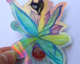 Floral Vinyl Holographic Sticker Rainbow Laptop Decal