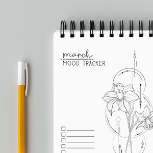 Rastreador de estado de ánimo de marzo, Diario de puntos, Carta, A4, A5, Imprimible, Descarga digital, Rastreador de estado de ánimo, Rastreador de estado de ánimo mensual, Flor del mes de nacimiento