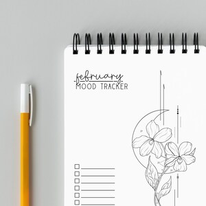 Rastreador de estado de ánimo de febrero, Diario de puntos, Carta, A4, A5, Imprimible, Descarga digital, Rastreador de estado de ánimo, Rastreador de estado de ánimo mensual, Flor del mes de nacimiento