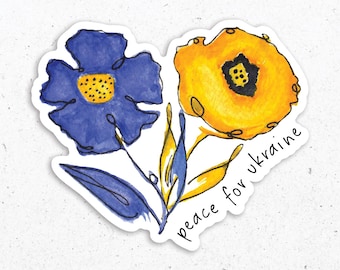 Peace For Ukraine Flower Sticker, Ukrainian Support Decal