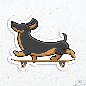 Skateboarding Wiener Dog Sticker, Skateboarder Gifts, Skateboard Aesthetic, Skateboard Vibes, Wiener Dog Gifts, Laptop Decal, Vinyl Sticker