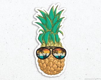 Tropical Pineapple Sticker, Pineapple Decor, Pineapple Gifts, Beach Sticker, Laptop Decal, Vinyl Sticker, Vinyl Decal, Water Resistant
