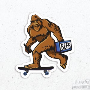 Skateboarding Bigfoot Sticker, Skateboarder Gifts, Skateboard Aesthetic, Skateboard Vibes, Bigfoot Beer, Laptop Decal, Vinyl Sticker