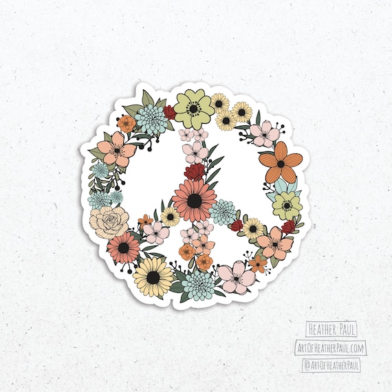 Floral Peace Sign Sticker, Hippie Stuff, Boho Stickers, Botanical Sticker, Boho Gift For Her, Laptop Decal, Vinyl Sticker, Vinyl Decal