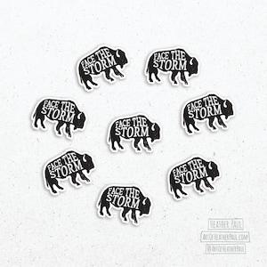 May include: Eight black and white buffalo silhouette stickers with the text "Face the Storm" printed on each one.