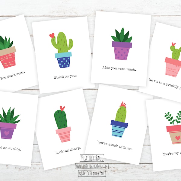 Succulent Pun Card Set, Succulent Valentine, Cactus Valentine, Cactus Pun, Instant Download, Printable Valentine, Digital Download, Notecard