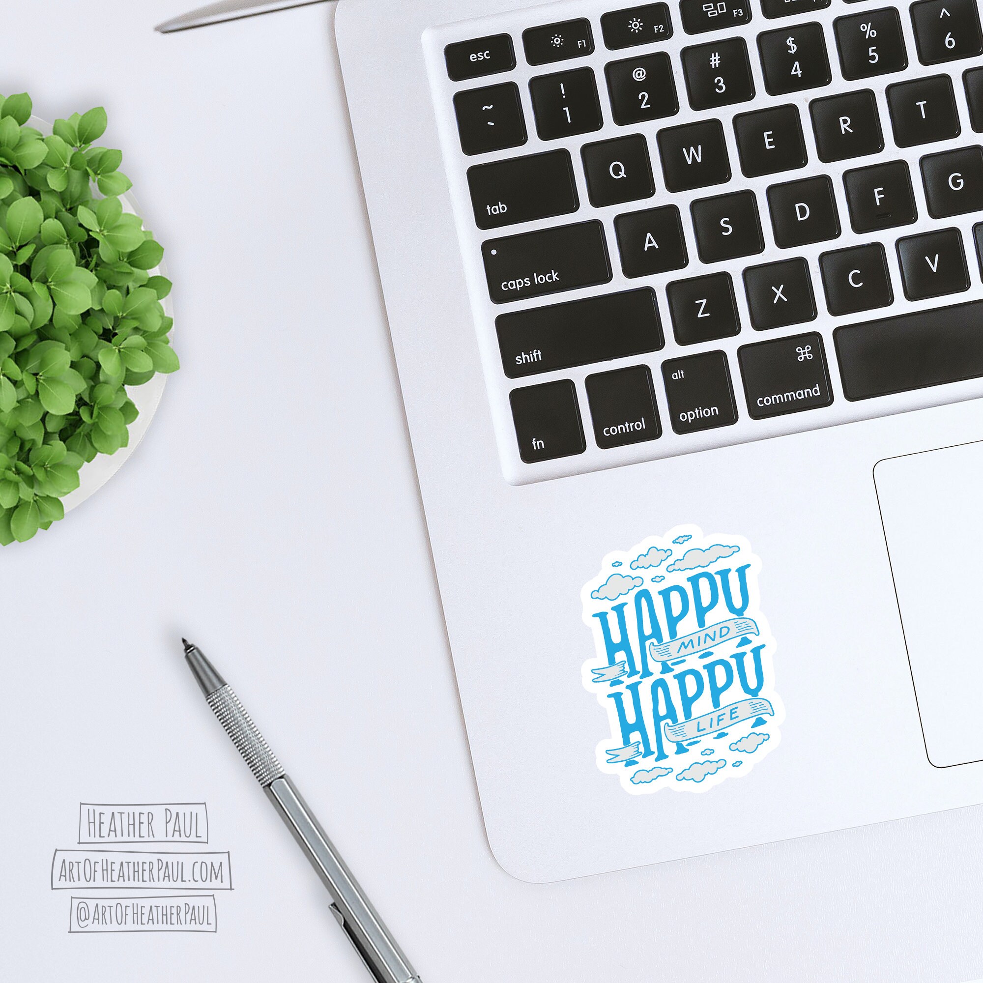 Happy Mind Happy Life Sticker, Positive Stickers, Mental Health ...