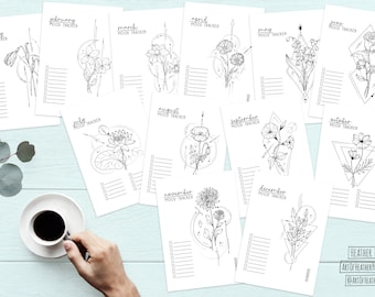 12 Monate Stimmungstracker, Dot Journal, Letter, A4, A5, druckbar, digitaler Download, Stimmungstracker, monatlicher Stimmungstracker, Geburtsmonat Blume