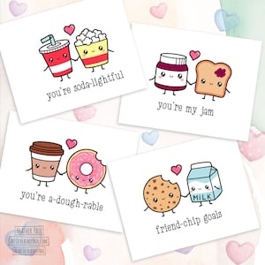 Snack Foods Pun Card Set, Valentine's Day Card Set, Punny Valentine, Instant Download, Printable Valentine, Digital Download, Notecard