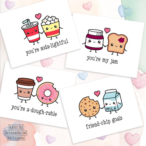 Snack Foods Pun Card Set, Valentine's Day Card Set, Punny Valentine, Instant Download, Printable Valentine, Digital Download, Notecard