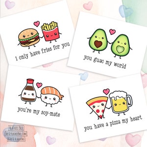 Conjunto de cartões de trocadilho com comida, conjunto de cartões de dia dos namorados, Dia dos namorados engraçado, download instantâneo, Dia dos namorados para impressão, download digital, cartão de nota