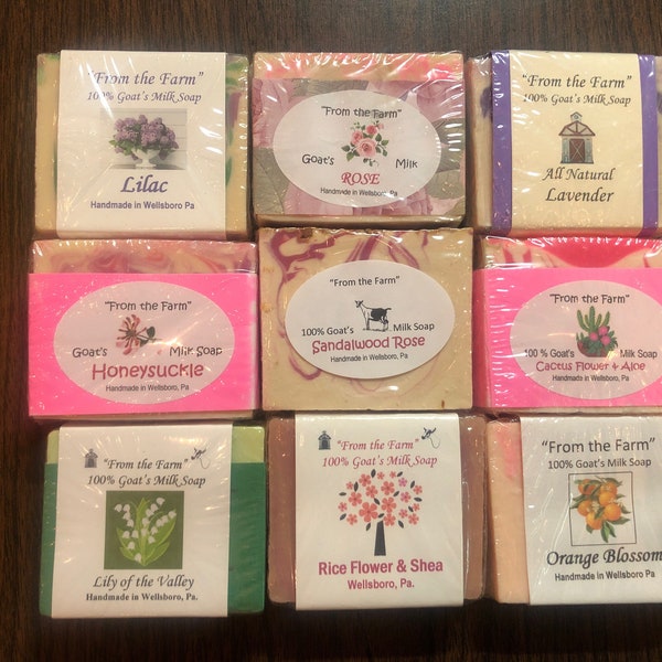 Floral goats milk soaps. 100% goats milk soap farm made.