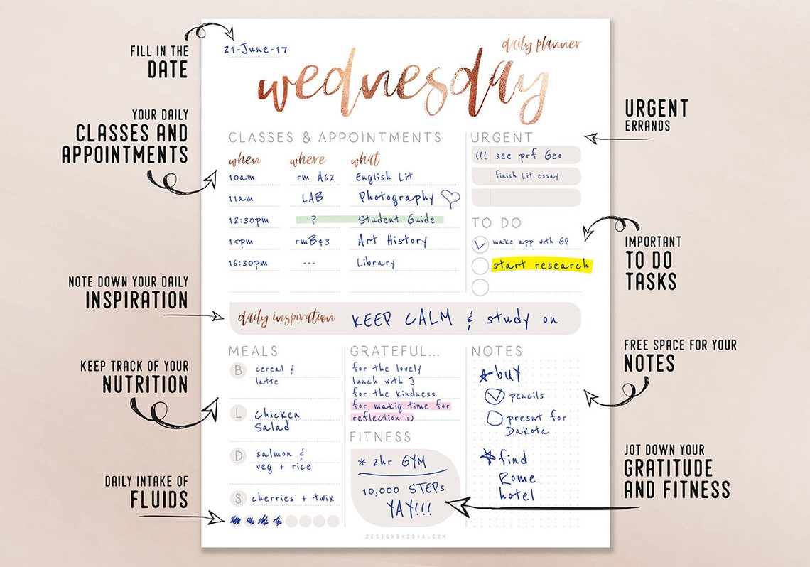 Daily Student Planner Daily Schedule Printable Instant - Etsy