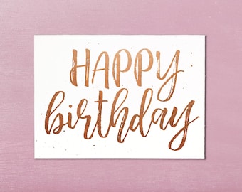 Happy Birthday Printable Card for Instant Download. Typographical Design in Three Colours.