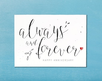 Printable Anniversary Card, Always and Forever Design for Instant Download