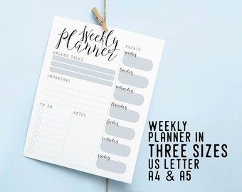 Weekly Printable Planner, Instant Download Insert, Productivity Desk Planner, DIY Planner, Weekly Organizer Agenda, To Do List, Weekly Goals