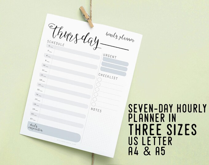 Daily Hourly Planner, Printable Instant Download, Daily Agenda ...