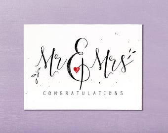 Wedding Card Congratulations Printable Card for Instant Download. Mr and Mrs wadding design.