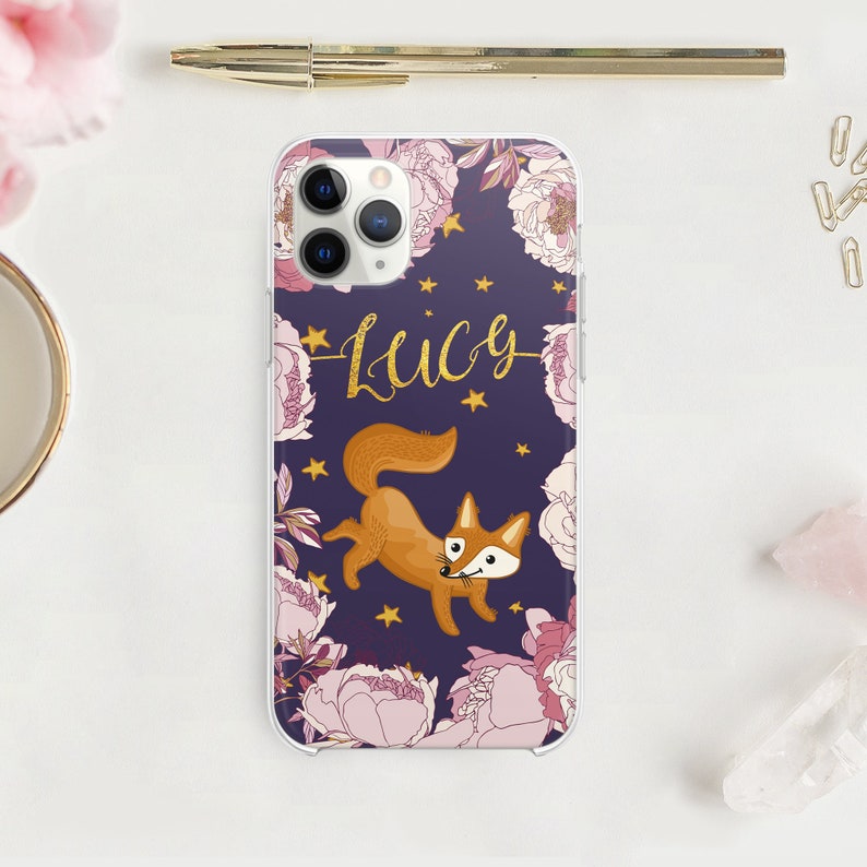 Cute Fox iPhone 11 Case Floral iPhone 11 Pro Case iPhone 11 Pro Max Case Soft Silicone Cover Peony Personalized Case Accessories RL0273