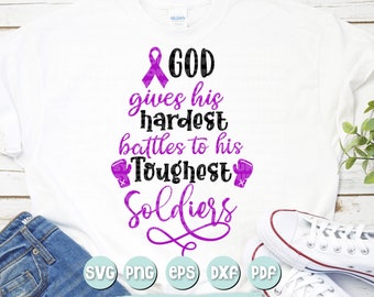 God Gives his Hardest Battles to his Toughest Soldiers | (Lupus, Cystic Fibrosis, Alzheimers Awareness) SVG Cut files - Dxf - Eps - Pdf Png